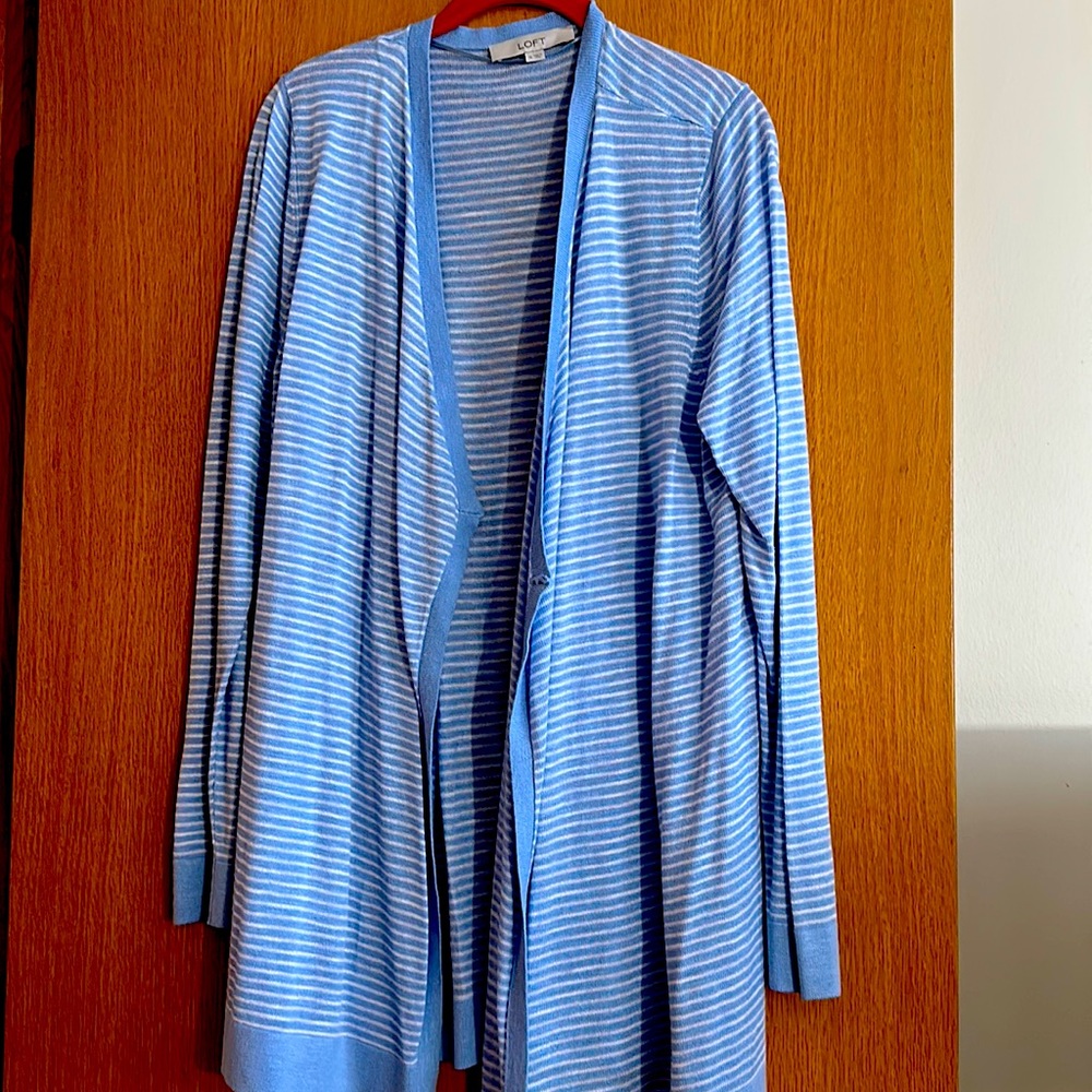 Loft light blue and white stripped cardigan